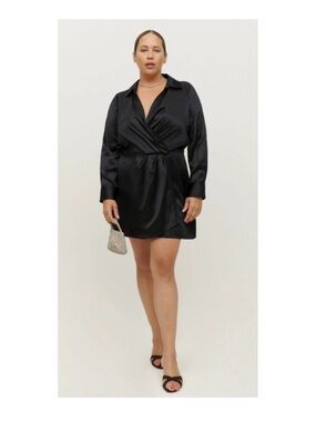 Reformation Alaine Silk Shirt Dress in Black
